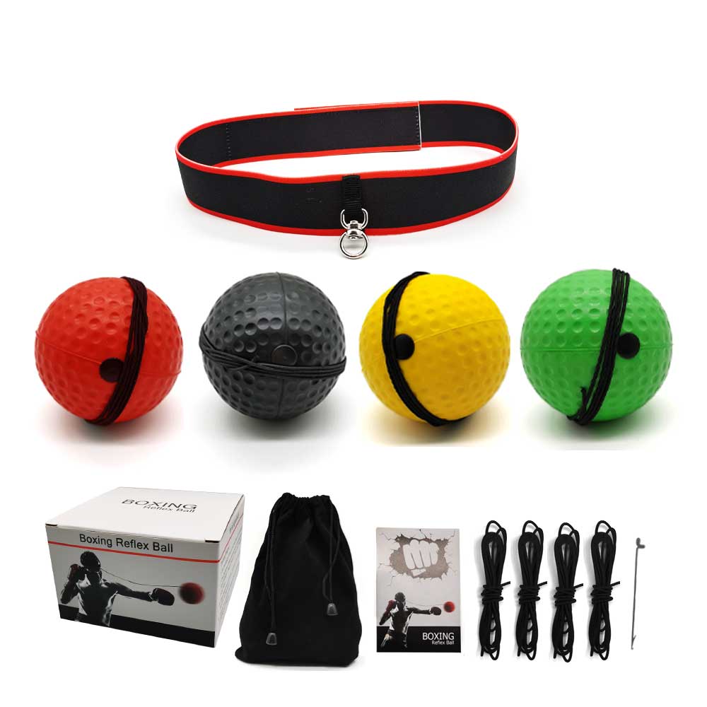 F4 Headband Boxing Reflex Ball 4 Balls Family Pack, Multiple Elastic Strings All Ages Fitness Training Set