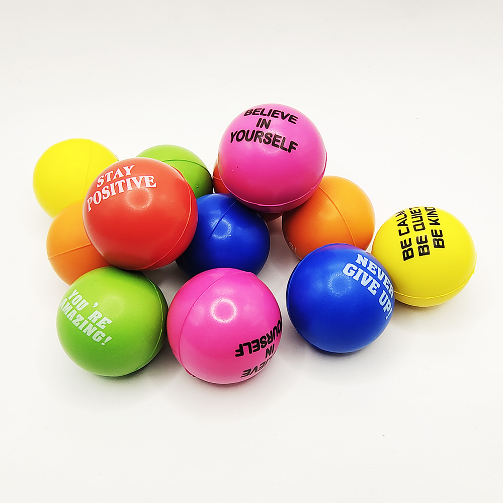 4cm Multi Color PU Stress Squeeze Ball with Inspirational Motivational Quotes Mini Hand Grip Ball