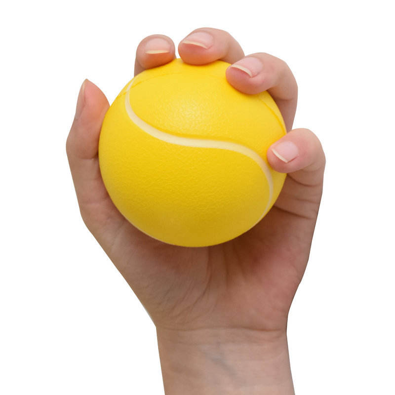 7cm Yellow Tennis Shaped PU Hand Grip Ball Custom Logo Print Stress Relief Squeeze Exercise Ball